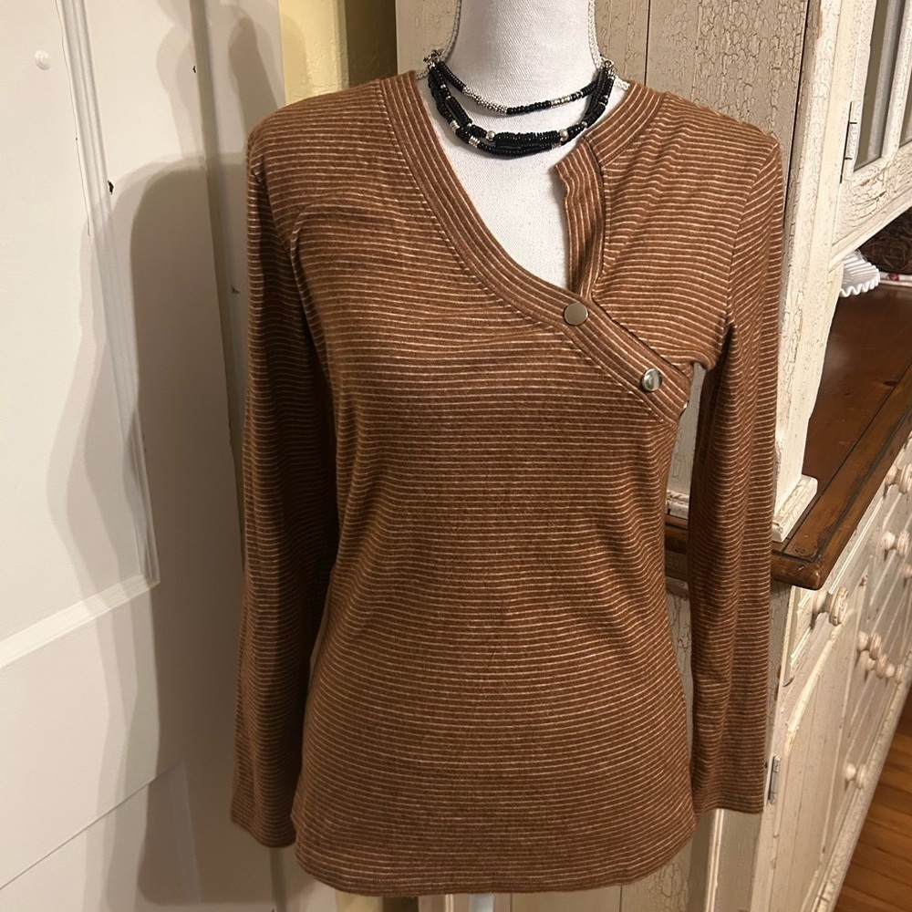 Striped Brown Long Sleeve Top - Picture 2 of 9